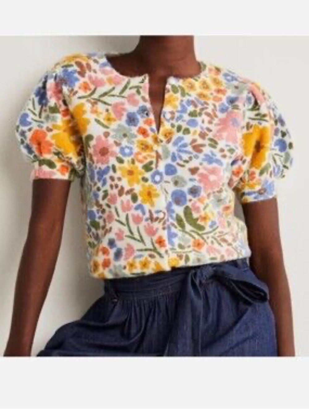 Boden Floral Puff-Sleeve Short Sleeve Fall Wool Blend Sweater Women’s XL